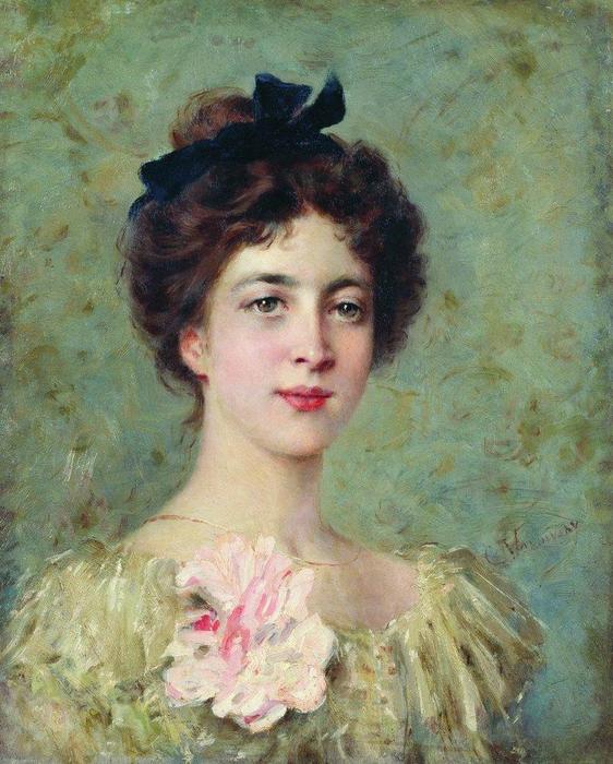 Portrait Of The Young Lady With Pink Bow — Konstantin Yegorovich Makovsky