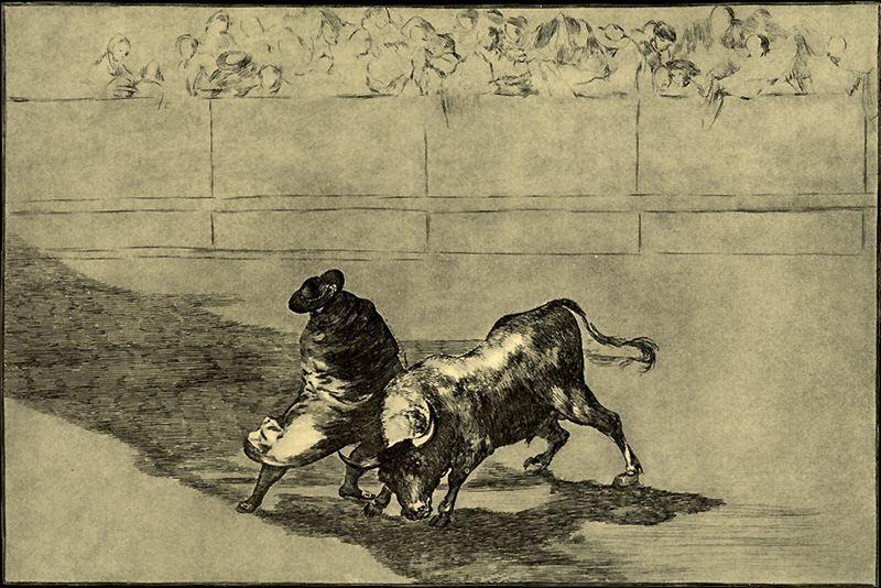 El Diestrísimo Estudiante De Falces, Embozado Burla Al Toro Con Sus Quiebros — Francisco José De Goya Y Lucientes