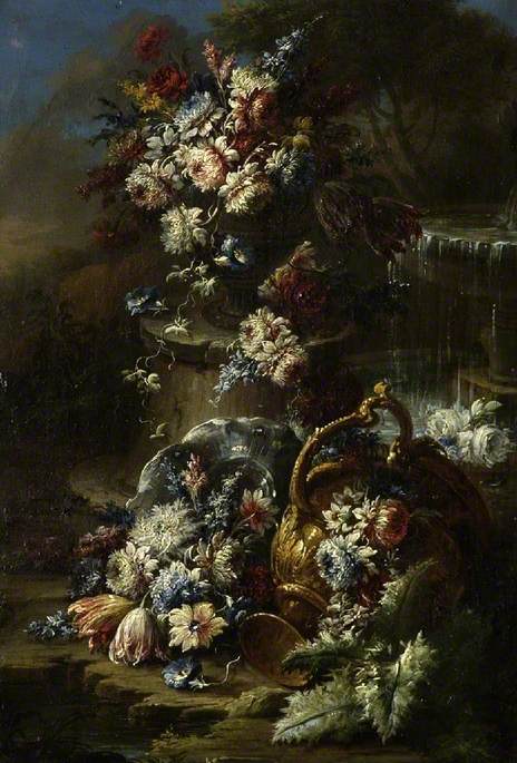 Flowers In A Landscape With Overturned Urn — Gasparo Lopez