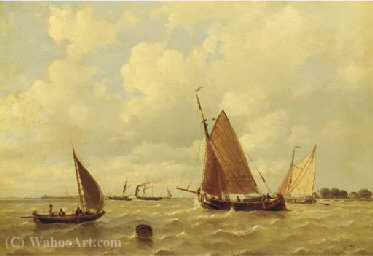 Sailing Vessels And A Steamship By A Coast — Everhardus Koster