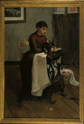 Jeune Femme Travaillant À La Machine À Coudre — Buttet Jeanne De