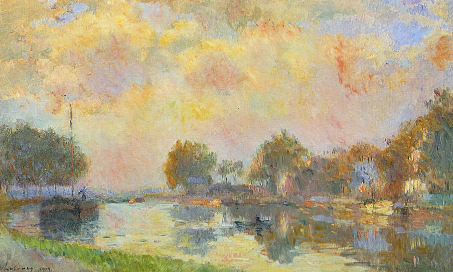The Banks Of The Canal At Charenton, Sunny Autumn Afternoon — Albert-charles Lebourg