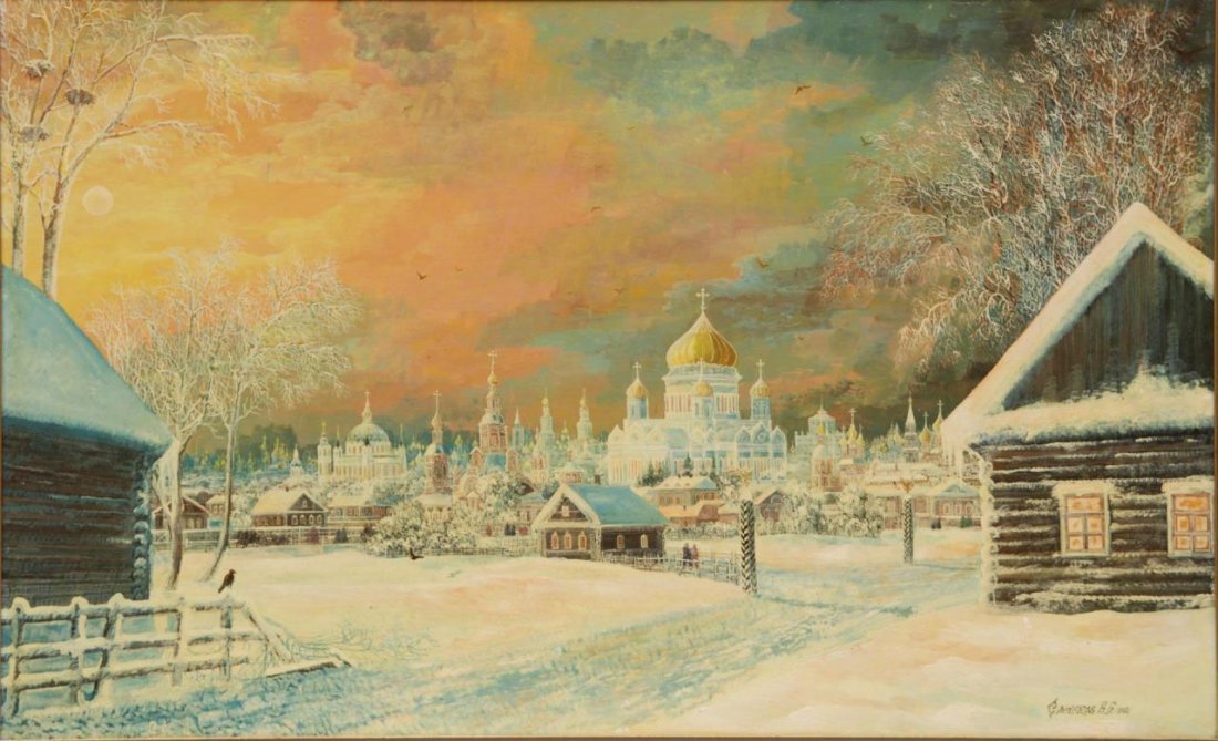 Smirnov Borisovich Oil On Masonite St Basil Moscow — Arnold Borisovich Lakhovsky