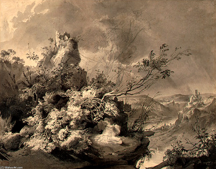 Uined Towers Overlooking The Rhine — Karl Bodmer