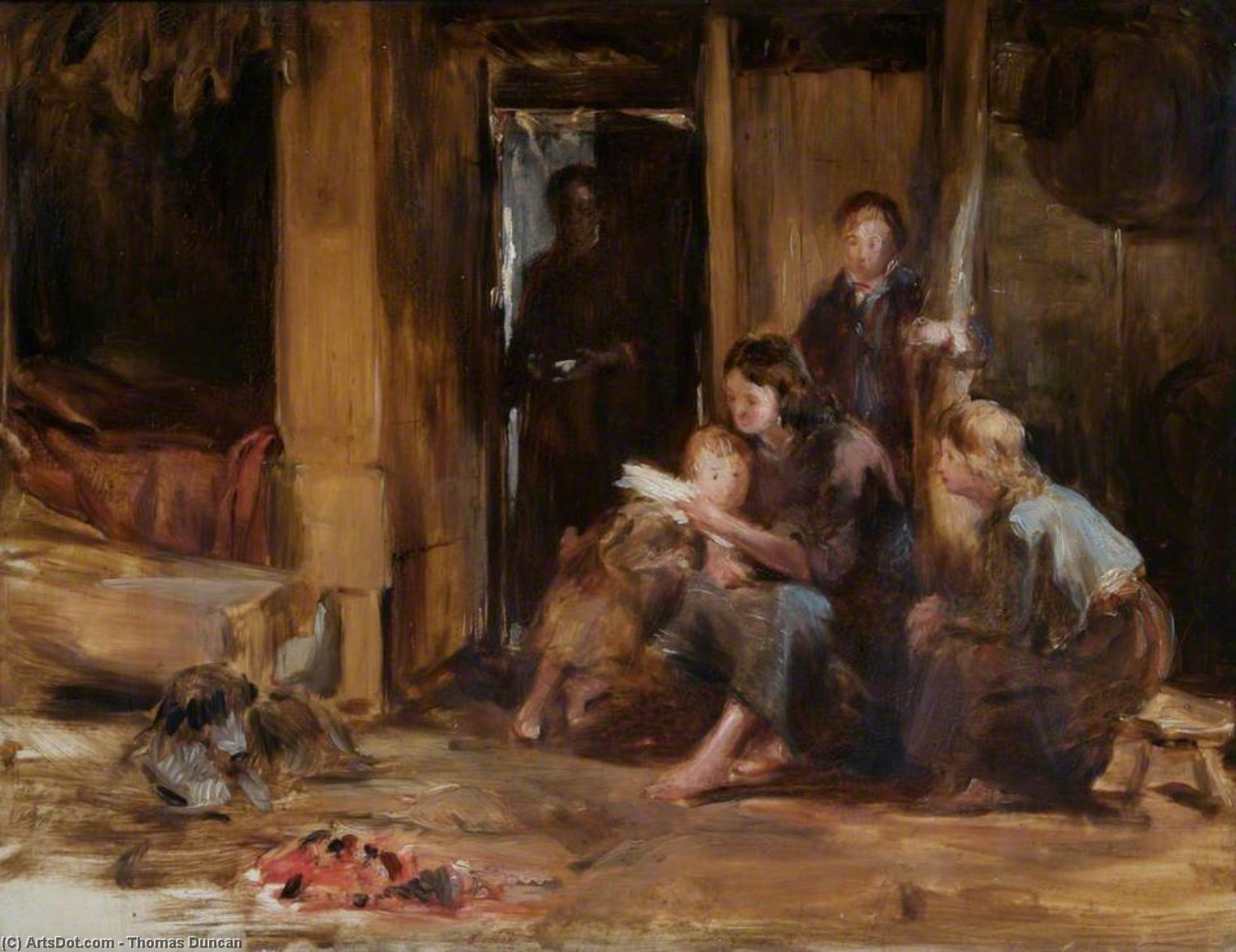 Interior Of A Cottage With Figures — Thomas Duncan