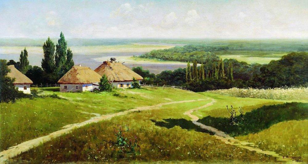Ukrainian Landscape With Huts — Vladimir Yegorovich Makovsky
