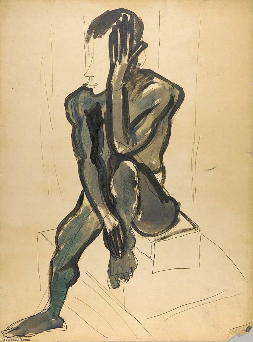 Seated Male Model With Raised Leg — William H. Johnson