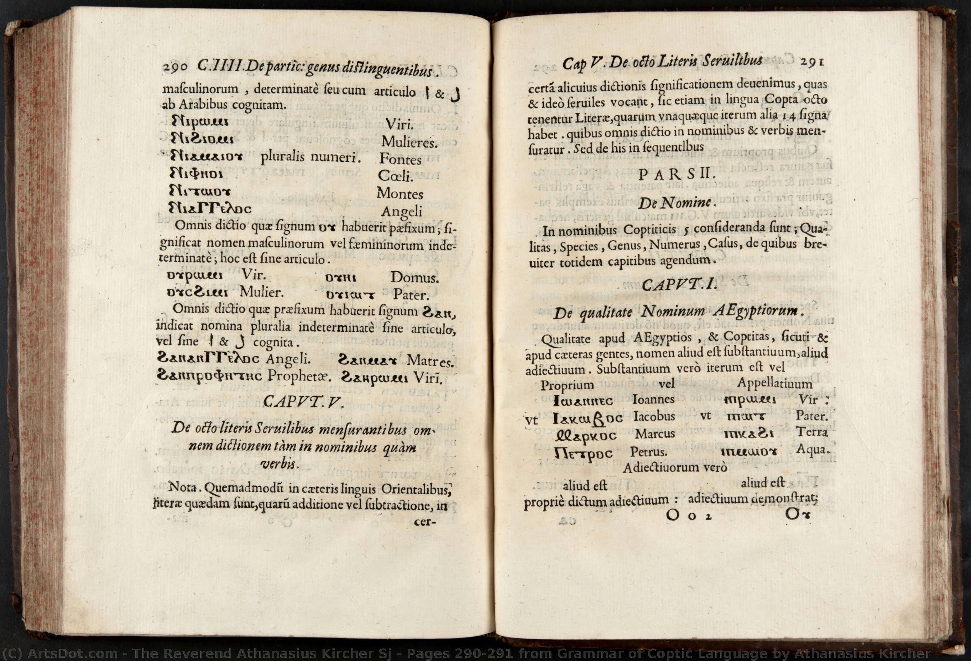 Pages 290-291 From Grammar Of Coptic Language By Athanasius Kircher — The Reverend Athanasius Kircher Sj