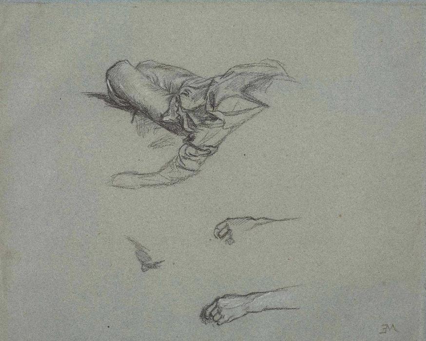 Study Of Hands And A Reclining Figure — Jean-louis Ernest Meissonier