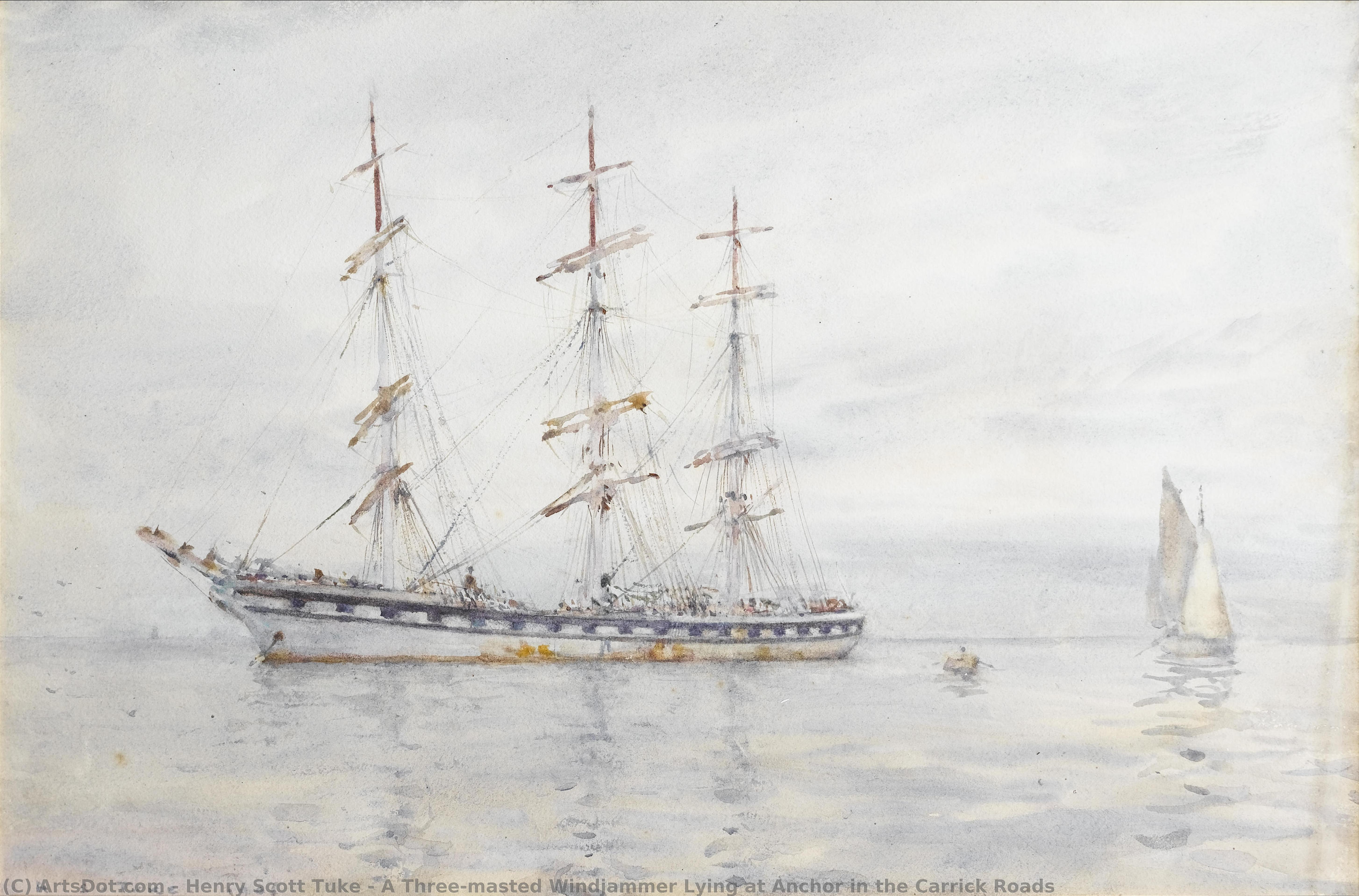 A Three-masted Windjammer Lying At Anchor In The Carrick Roads — Henry Scott Tuke