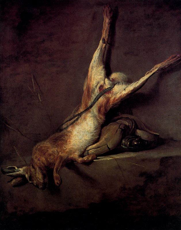 Lievre Mort Avec Fusil, Gibeciere Et Poire A Poudre — Jean-baptiste-siméon Chardin
