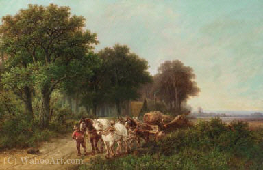 A Woodlogger Leading A Four-in-hand — Hendrik Pieter Koekkoek