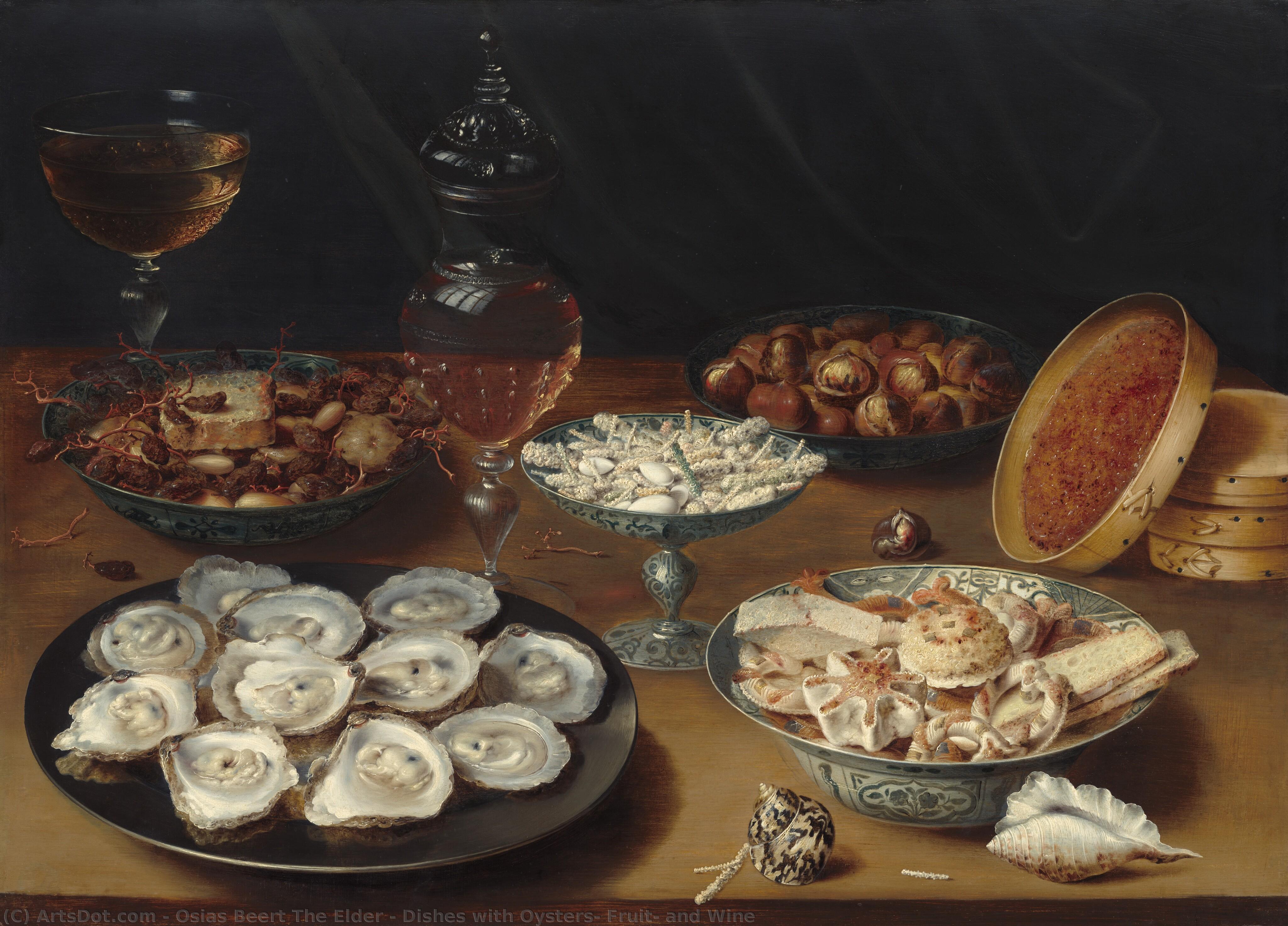Dishes With Oysters, Fruit, And Wine — Osias Beert The Elder