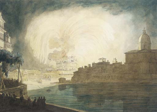 Girandole The Castle Of Holy Angel In Rome With Tiber And Spectators To Front — Claude Louis Chatelet