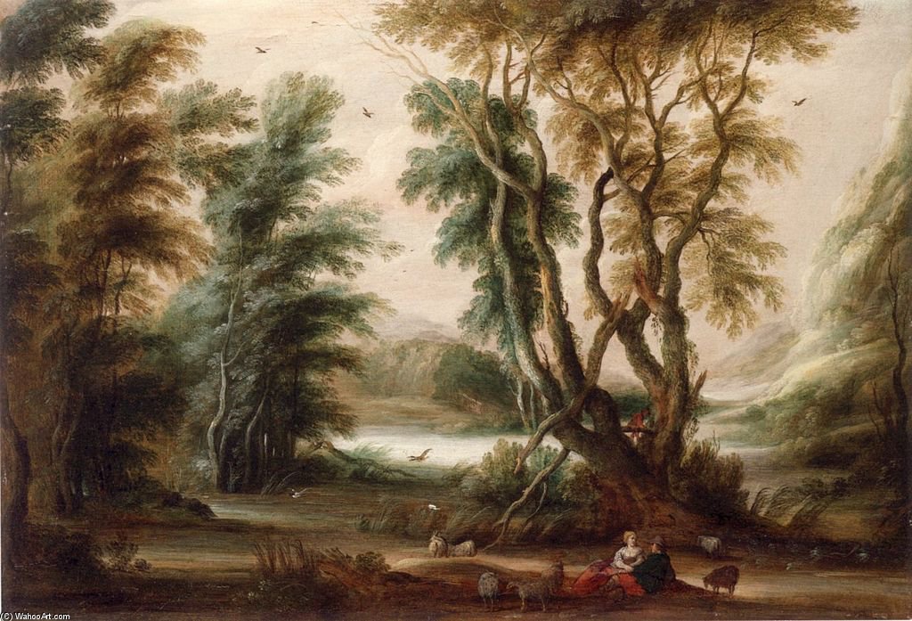 Bewaldete Flusslandschaft Mit Rastenden Hirten — Gijsbrecht Leytens