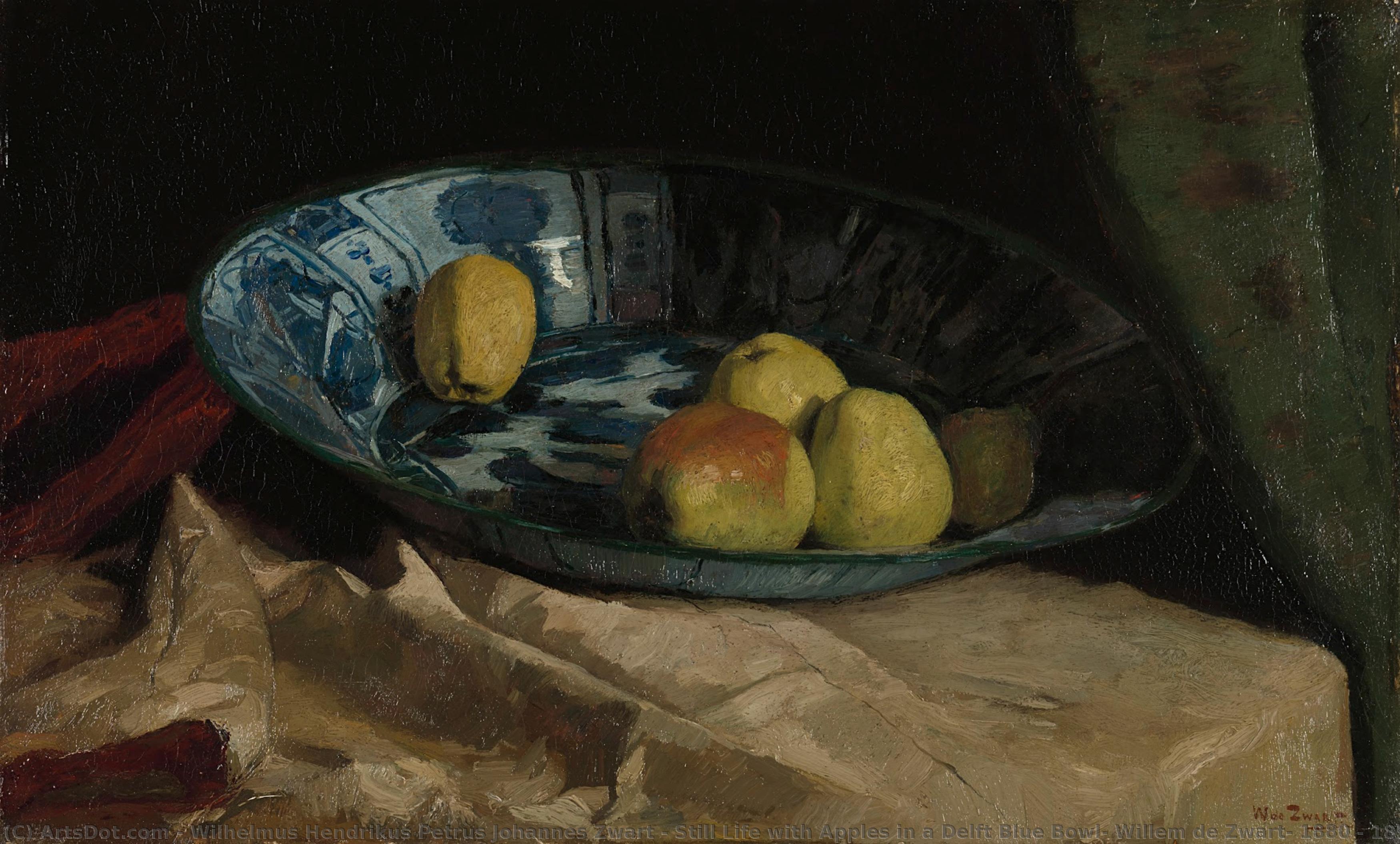 Still Life With Apples In A Delft Blue Bowl, Willem De Zwart, 1880 - 1890 — Vilhelm De Zvart