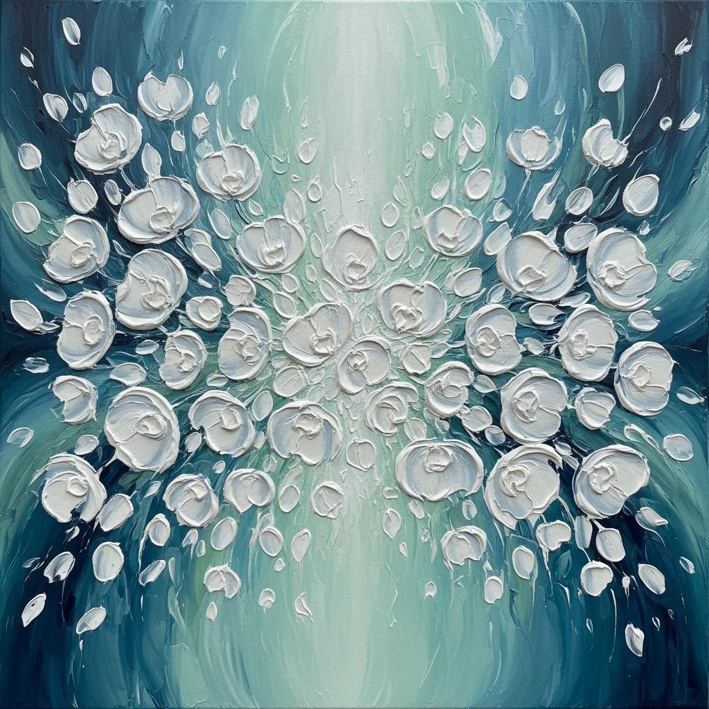 Radiant Emergence: A Sculptural Symphony Of Deep Teal And Luminous White Impasto — Christian Noiret