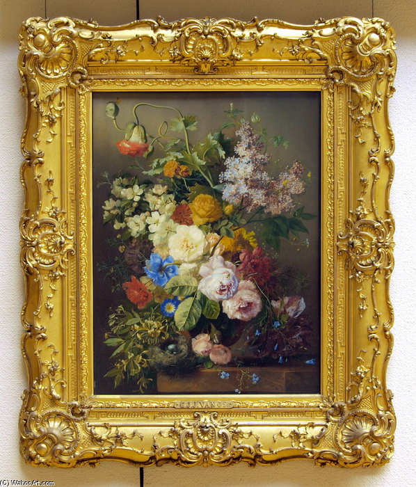 Bloemstilleven Met Een Vogelnestje — Georgius Jacobus Johannes Van Os