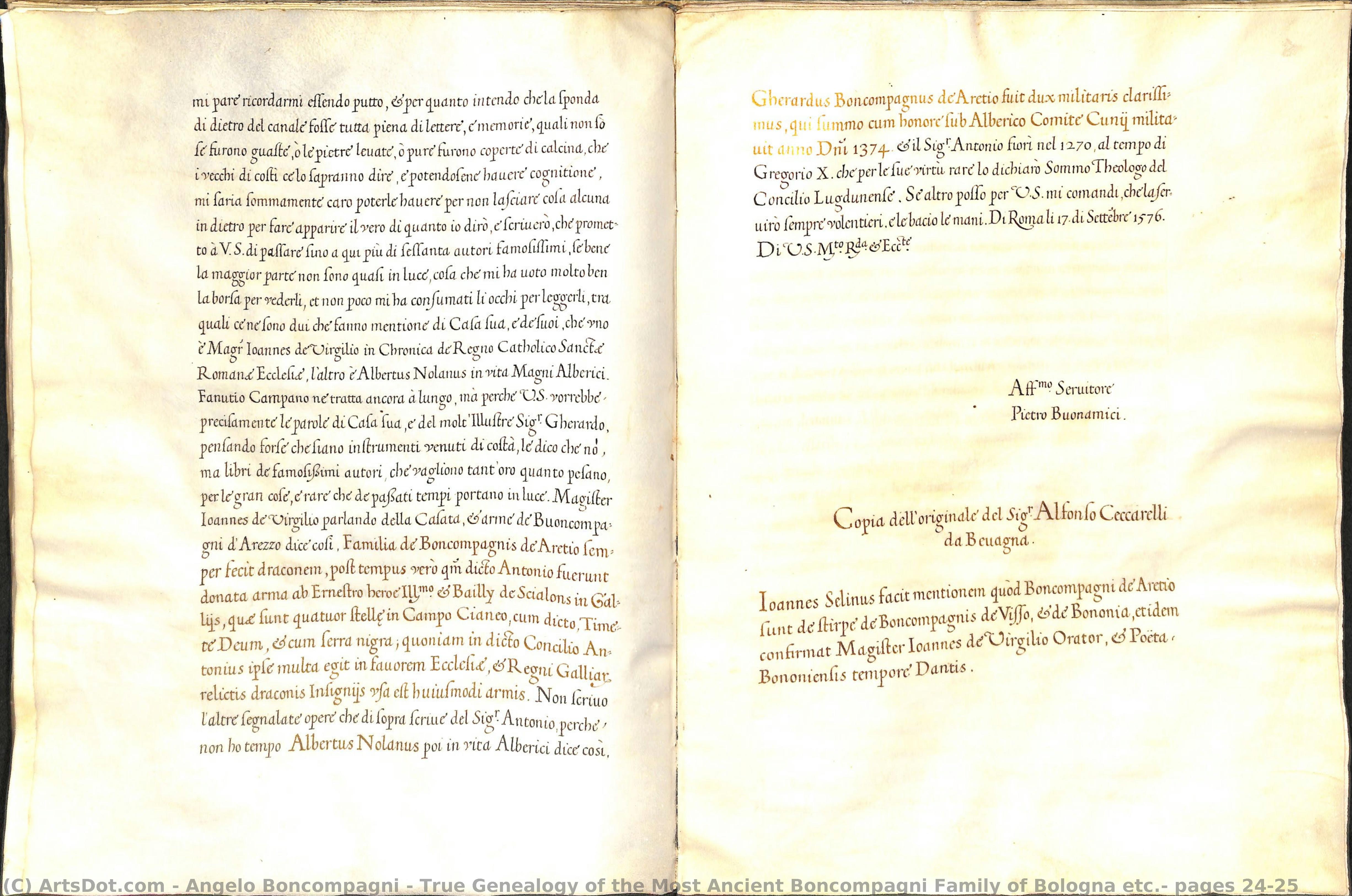 True Genealogy Of The Most Ancient Boncompagni Family Of Bologna Etc.: Pages 24-25 — Angelo Boncompagni