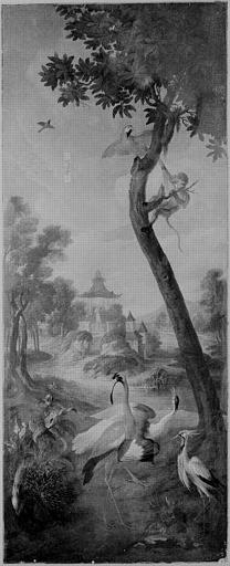 Paysage Avec Aras Raunas, Cariama Huppé, Grues, Porc Épic, Singes Macaques — Christophe Huet