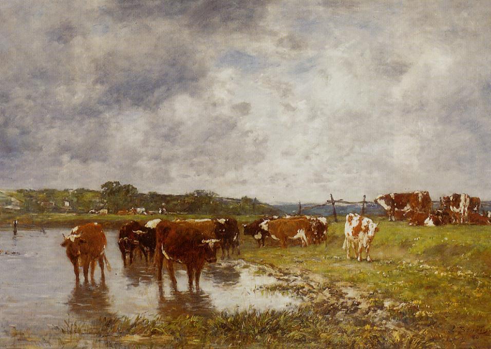 Cows In A Meadow On The Banks Of The Toques — Eugène Louis Boudin