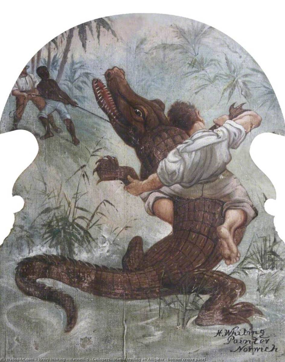 Hatwell's 'gallopers' Man Wrestling An Alligator (bottom Centre Panel) — Henry Whiting