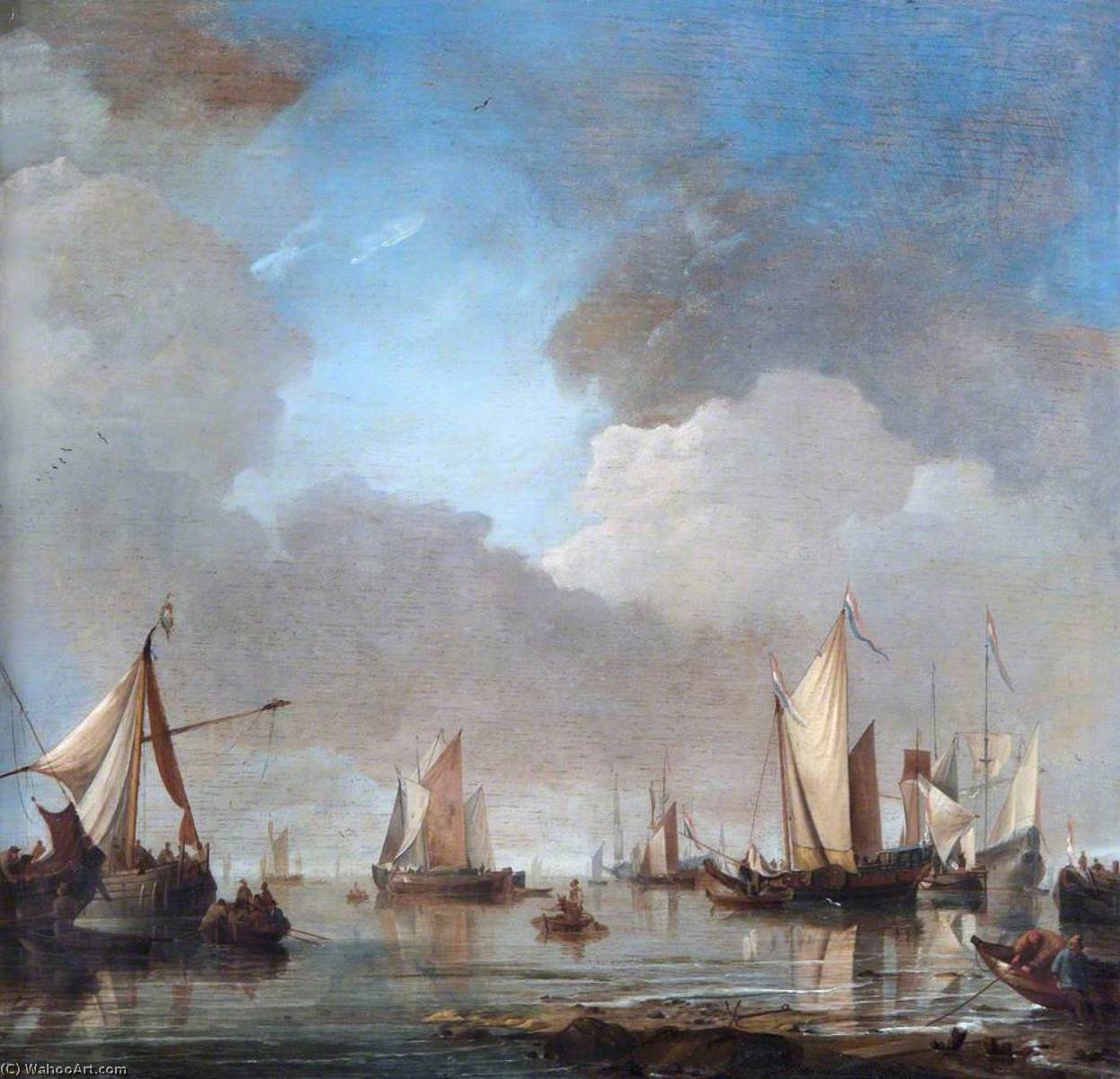 Large Ships And Boats In A Calm — Willem Van De Velde Der Ältere