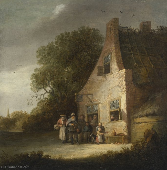 Peasants Standing At The Entrance To An Inn, Listening To A Man Playing The Hurdy-gurdy. — Pieter De Bloot