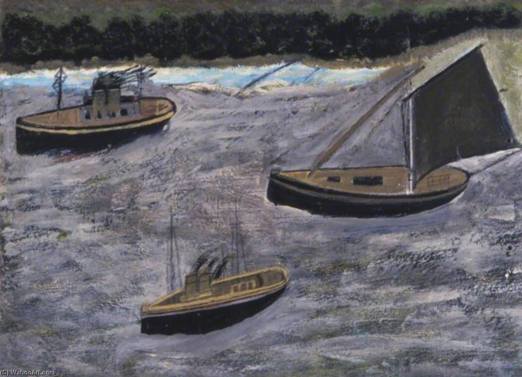 Three Boats Off The Shore — Альфред Уоллис