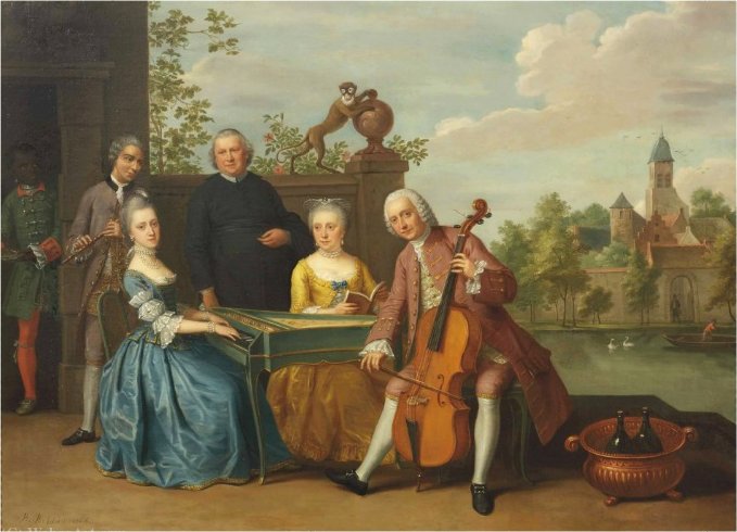 An Elegant Company Traditionally Identified As The Wedding Of Jacob Johannes Cremers, All Seated And Making Music On A Terrace, A Village And Lake In The Distance — Balthasar Beschey