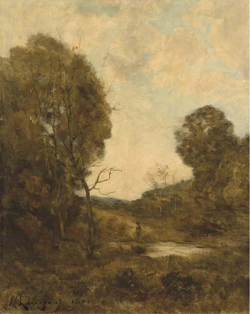Walker At The Edge Of A Pond — Henri-joseph Harpignies