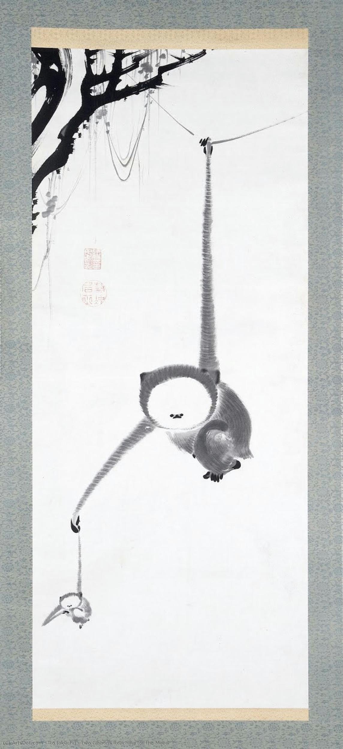 Two Gibbons Reaching For The Moon — Itō Jakuchū