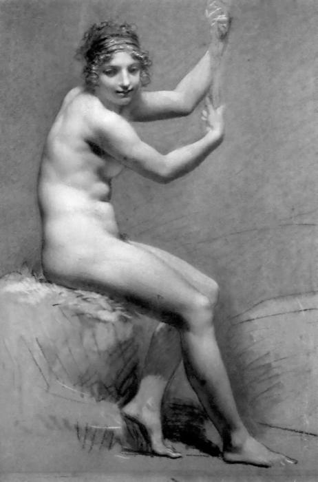 Female Nude Holding On To A Staff — Pierre-paul Prud'hon