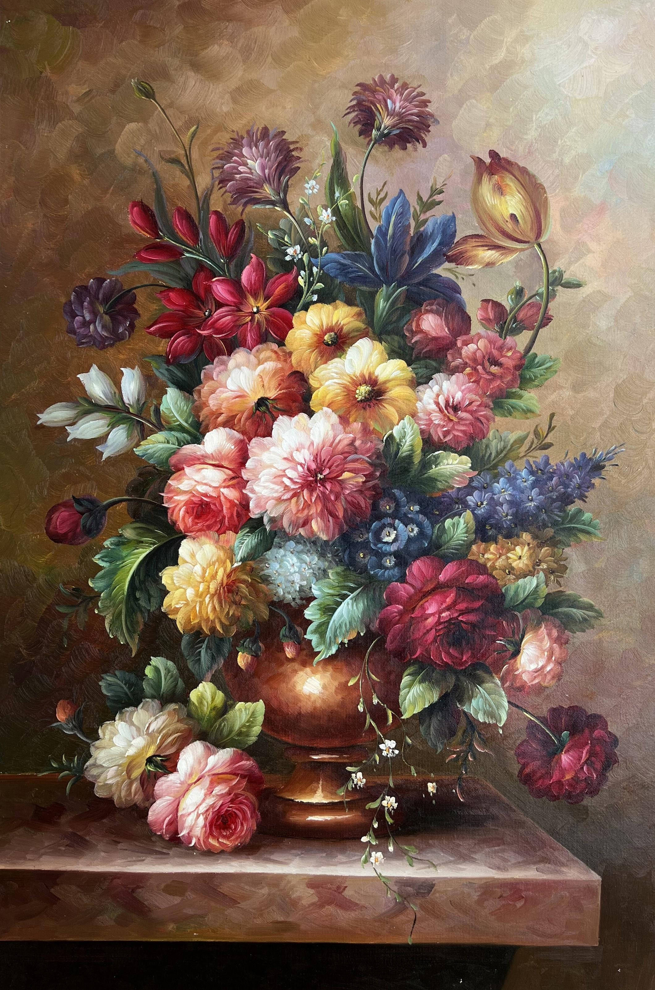 Baroque Floral Still Life With Roses And Peonies