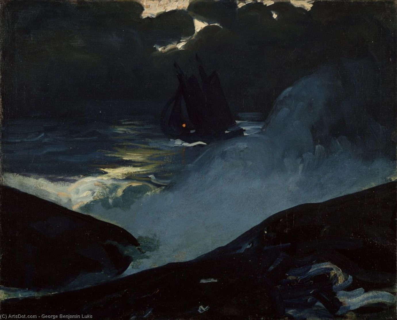 Sailboat At Night (maine) — George Benjamin Luks