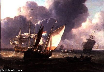 Dutch Three-masters And Small Craft In A Swell — Charles Martin Powell