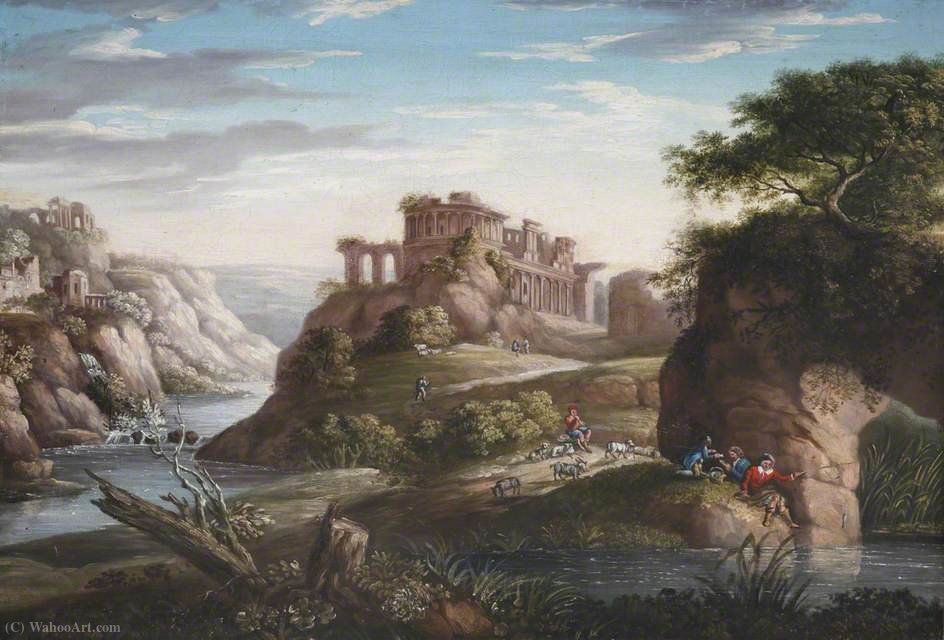 Italianate Pastoral Landscape Capriccio Ruins — Hendrik Frans Van Lint