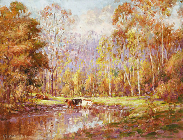 Cows In A Fall Landscape — Wilson Henry Irvine
