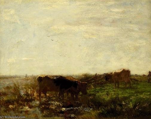 Cows On The Water's Edge In A Polderscape — Willem Maris