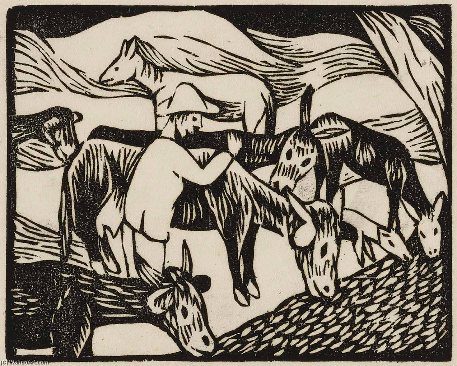 (man With Cows And Donkeys) — Feliciano Peña