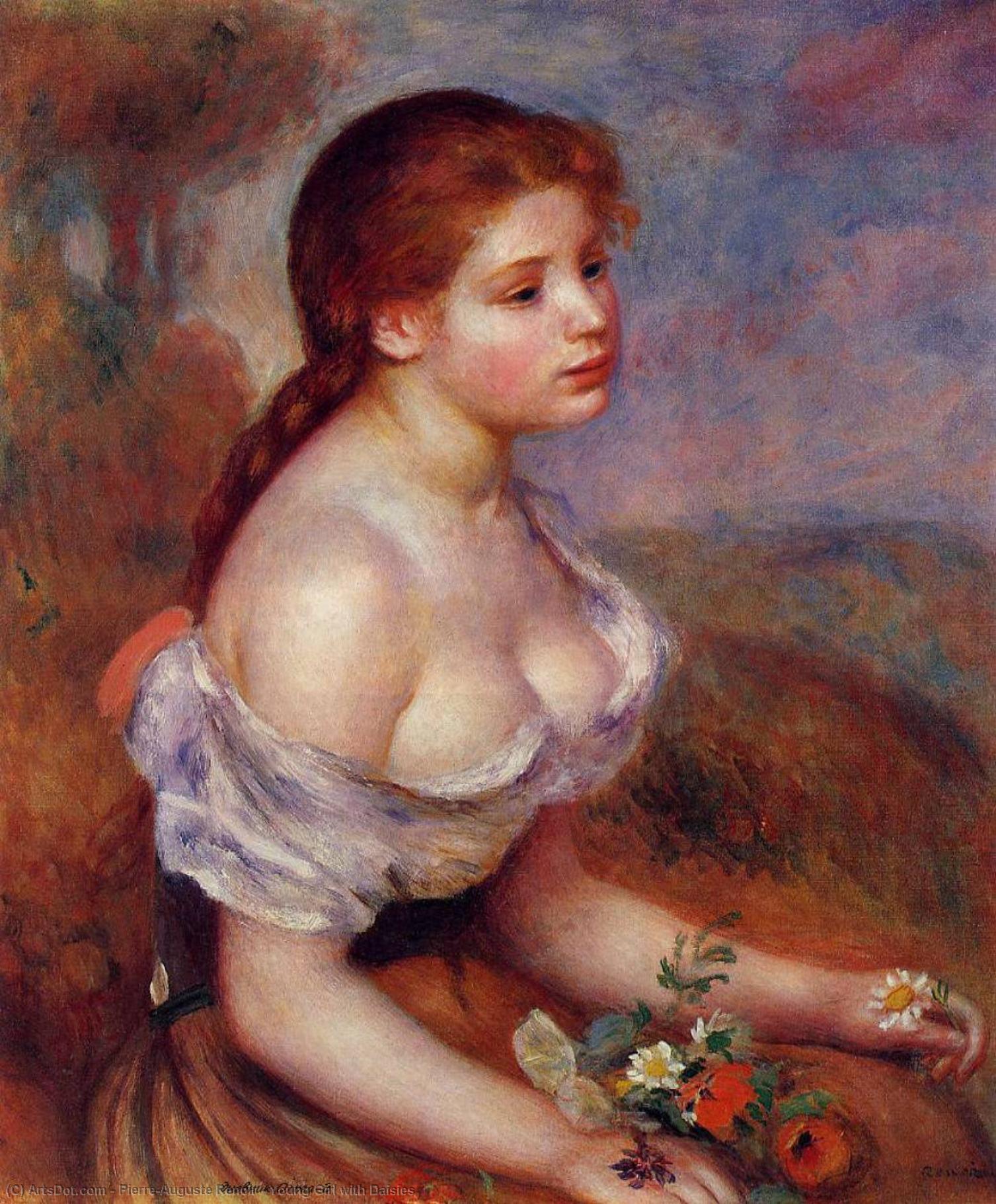 Young Girl With Daisies — Pierre-auguste Renoir