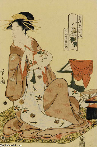 Portrait Of The Courtesan Seated By A Bookstand — Chobunsai Eishi