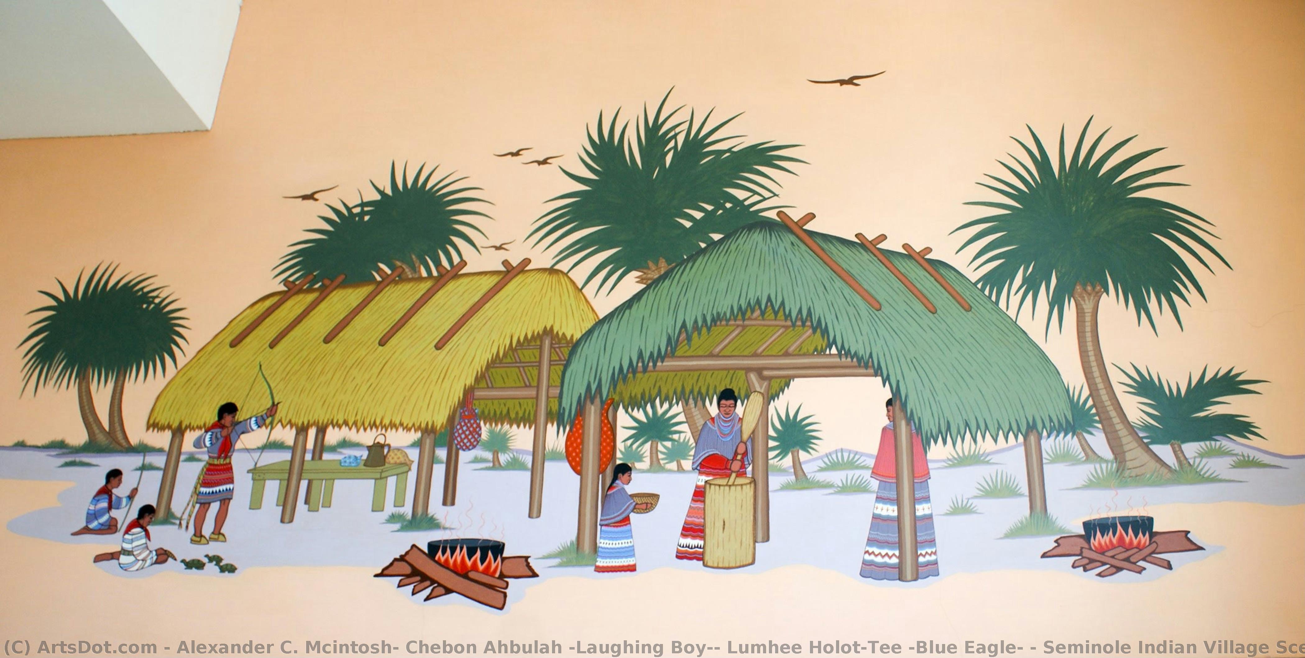 Seminole Indian Village Scene — Alexander C. Mcintosh, Chebon Ahbulah (laughing Boy), Lumhee Holot-tee (blue Eagle)