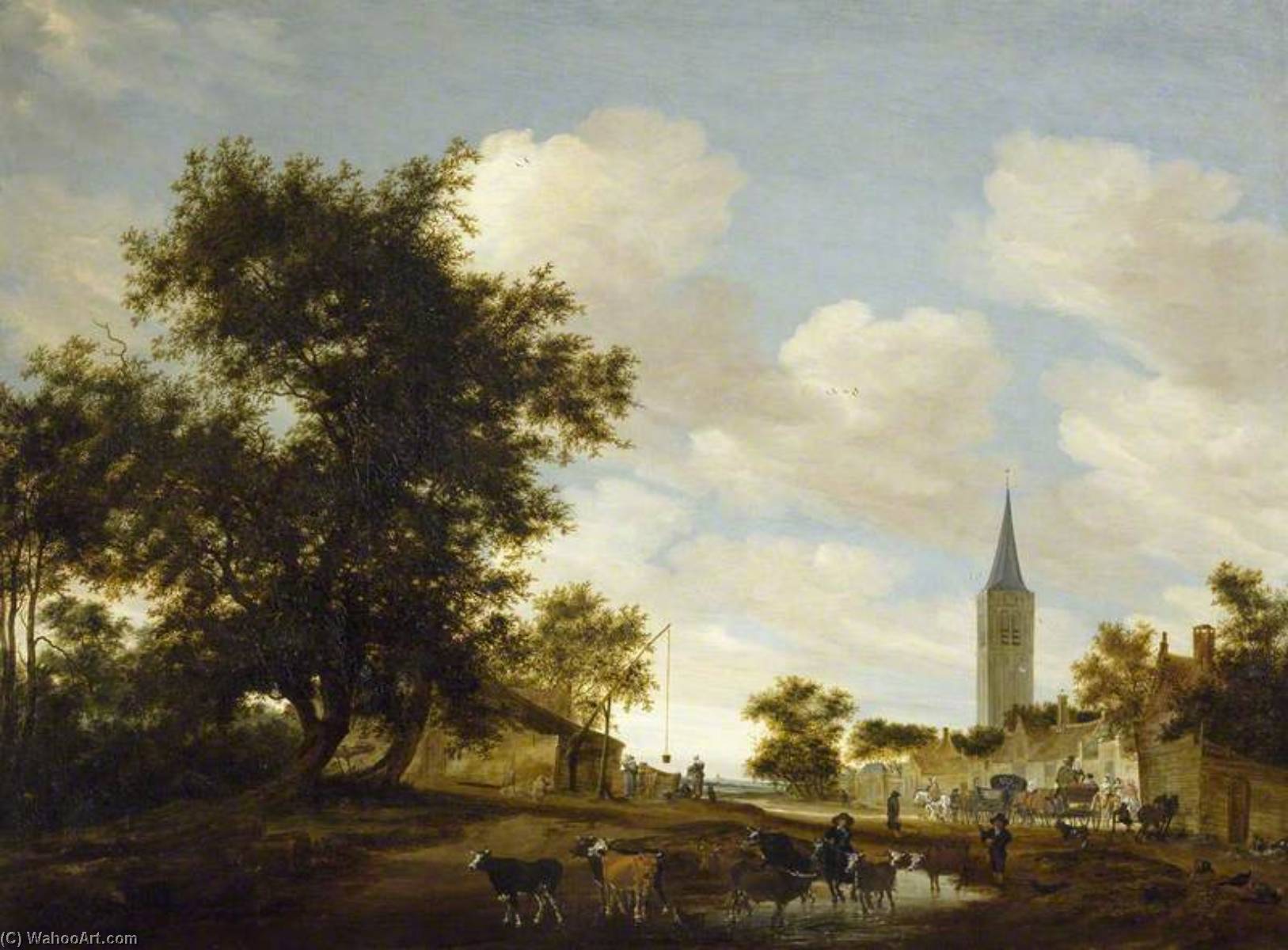 A Draw Well With Cattle Before Beverwijck Church — Salomon Van Ruysdael