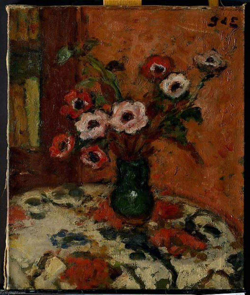 Anemones On A Flowered Tablecloth — Georges D’espagnat