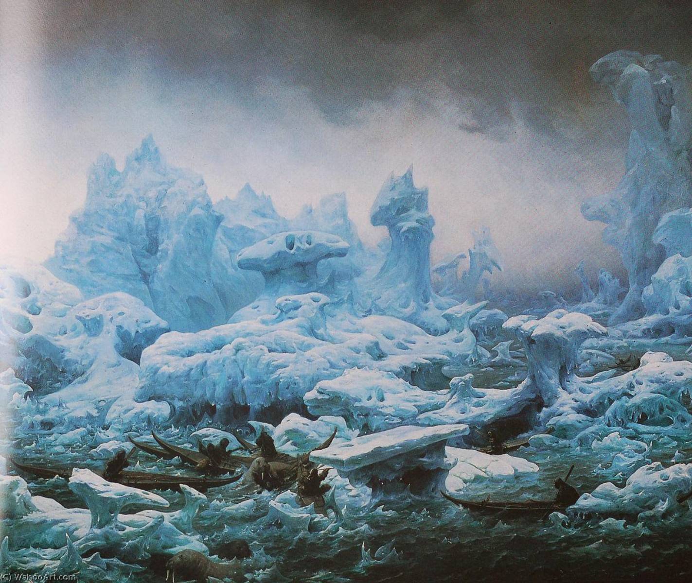 Greenlander Chasing Walrusses In The Arctic Sea — Francois Auguste Biard