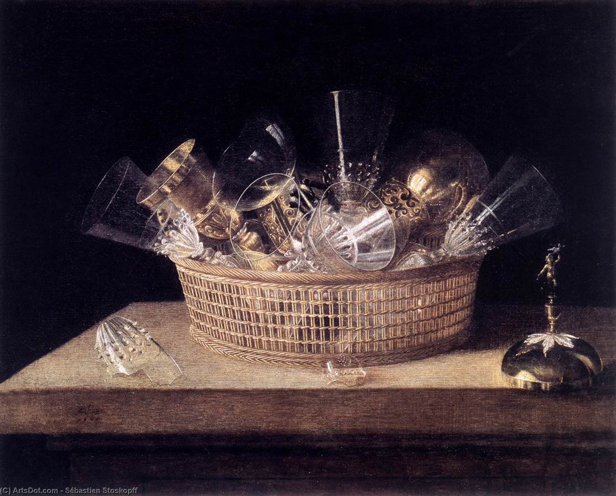 Still-life Of Glasses In A Basket — Sébastien Stoskopff