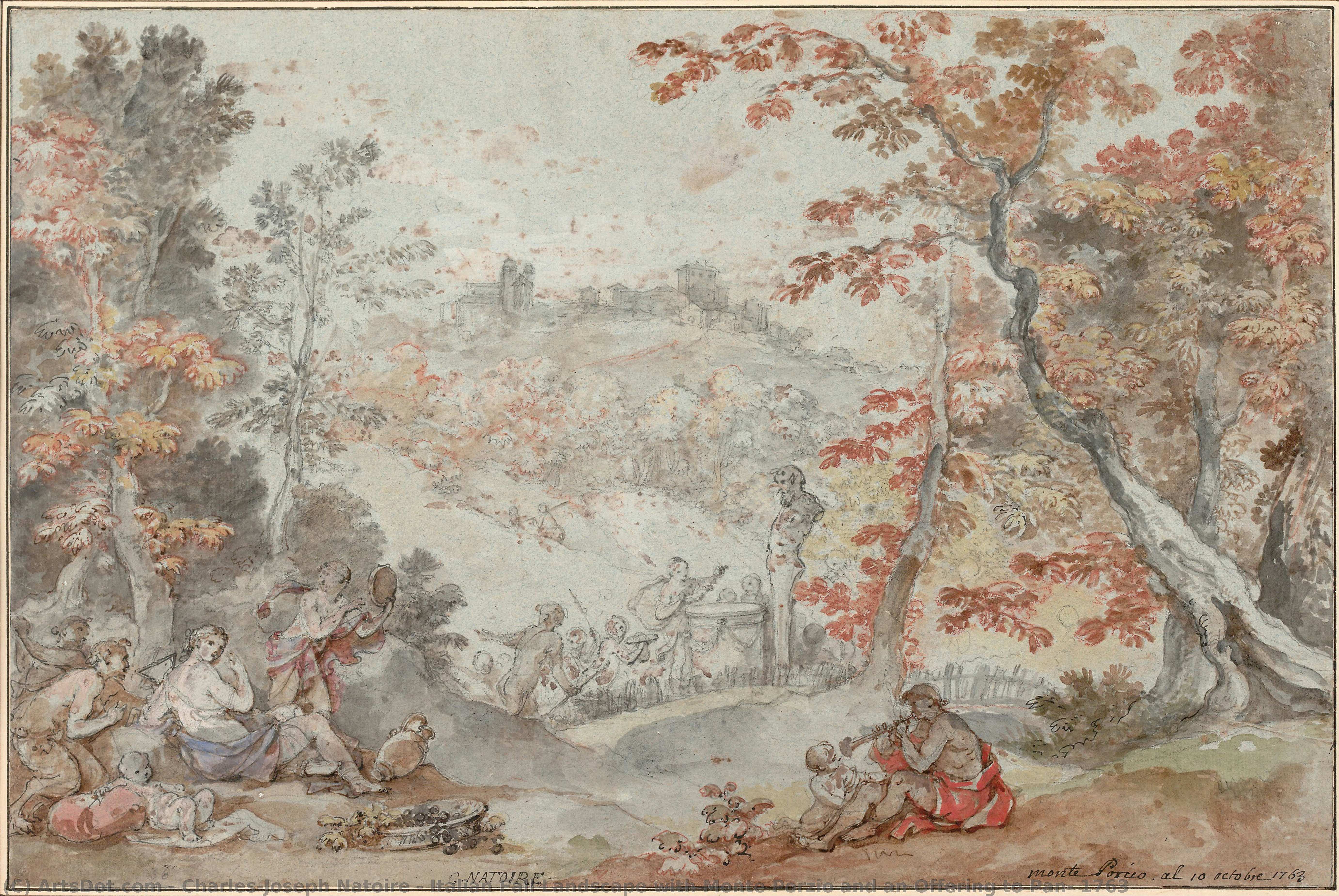 Italian Fall Landscape With Monte Porzio And An Offering To Pan, 1763 — Charles-joseph Natoire