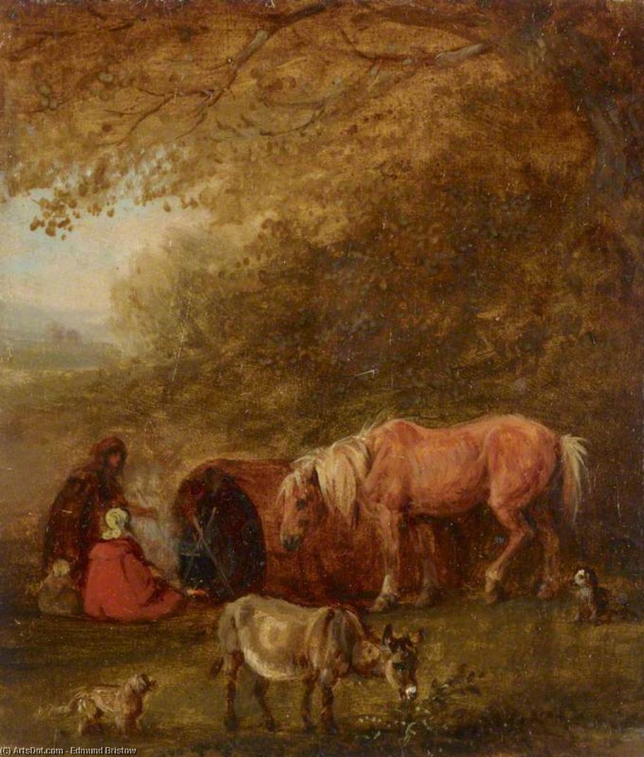 Gypsy Encampment With Horse And Donkey — Edmund Bristow