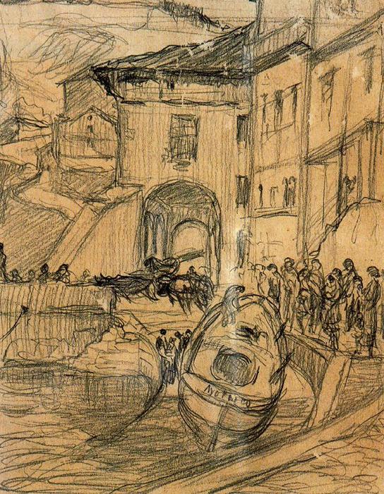Sketch Of The Port Of Motrico — Ignacio Díaz Olano